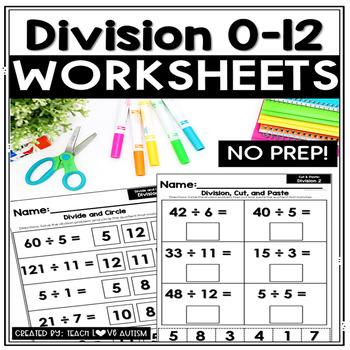 Preview of Division 0-12 Math Worksheets | No Prep Math Worksheets