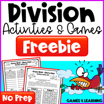 Preview of FREE Division Practice Worksheets & Games for Fact Fluency, Math Centers, Review