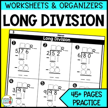 Preview of Long Division Practice Dividing by 1 Digit Divisors Worksheets and Organizers