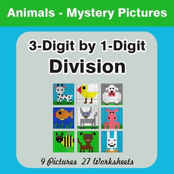 Division: 3-Digit by 1-Digit - Color-By-Number Math Mystery Pictures