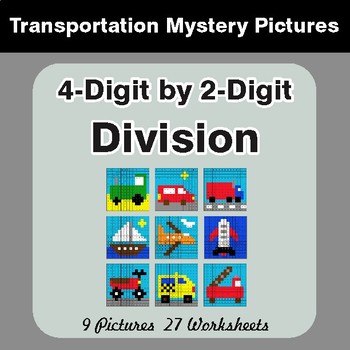 Division: 4-Digit by 2-Digit - Color-By-Number Math Mystery Pictures