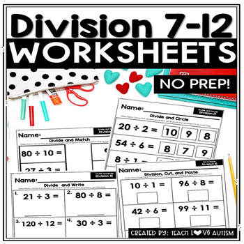 Preview of Division 7-12 Math Worksheets | No Prep Math Worksheets