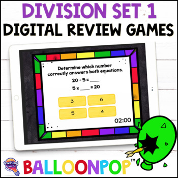 Preview of 3rd Grade Division Digital Math Review Games BalloonPop™, Set 1