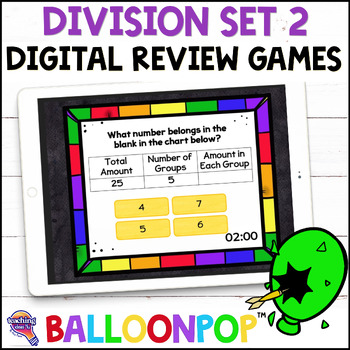 Preview of 3rd Grade Division Digital Math Review Games BalloonPop™, Set 2