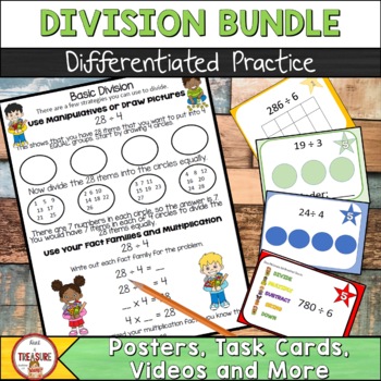 Preview of Division Bundle with Digital Options | Worksheets | Task Cards | Videos