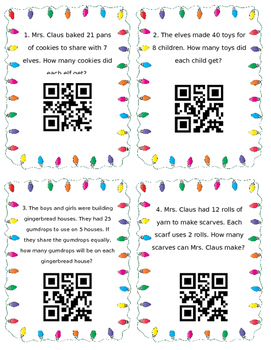 Division Christmas Word Problems QR Task Cards by Third Grade Sisters