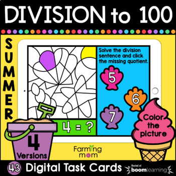 Preview of Division Color by Number Summer Math Boom Cards