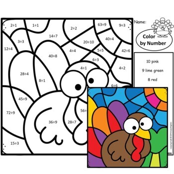 Division Color by Number Thanksgiving | Color by Code Division ...