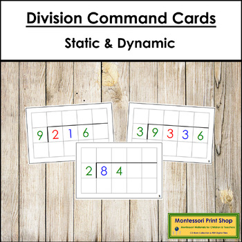 Preview of Division Command Cards - Montessori Math Task Cards (Color-Coded)