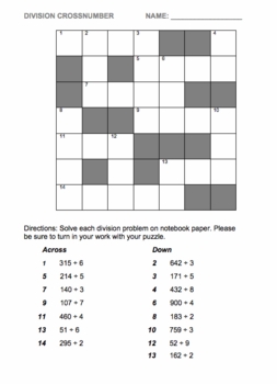 Preview of Division Crossnumber Math Puzzle - FREE