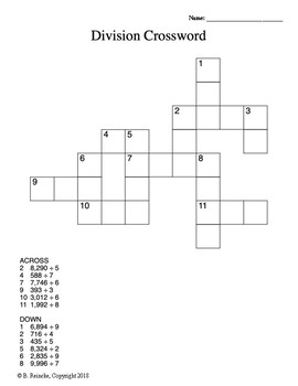 Division Crossword Puzzle by Reincke #39 s Education Store TPT
