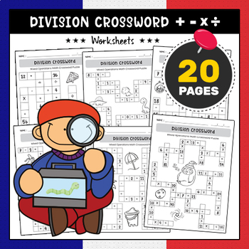 Preview of Division Crossword (+ - x ÷) Numbers Mixed Operations, Math Crossword Puzzles