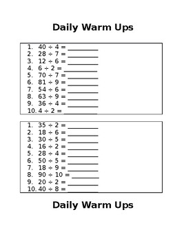 Division Daily Warm Up By Lauren Loualhati | Teachers Pay Teachers