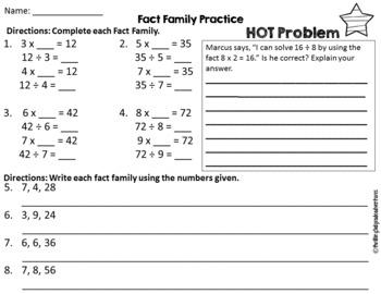division equal groups repeated subtraction fact families tpt