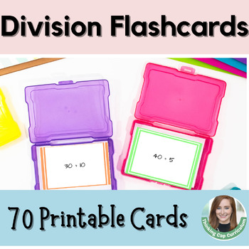 Preview of Printable Bright Color Division Flashcards with Answers for Math Fluency Centers