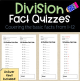 Division Fact Quizzes - Basic Facts 1-12