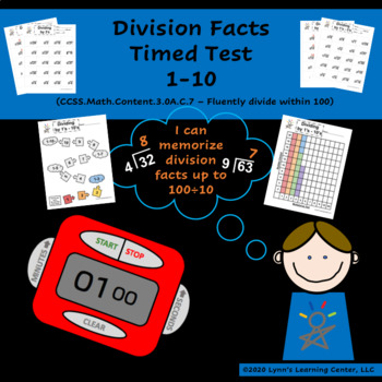 Preview of Division Facts - 1 Minute Timed Test  1-10's