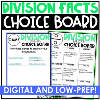 Preview of Division Facts Digital Choice Board┃Division Choice Board