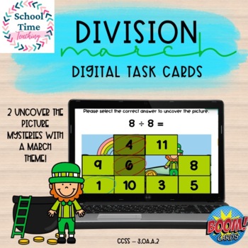Preview of Math Division Facts March Uncover the Picture  Boom Cards