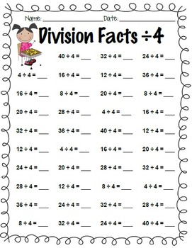 division facts practice 1 through 12 by kelly hong tpt