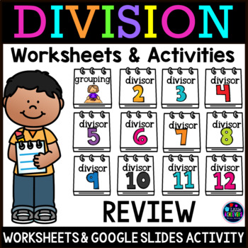 Preview of Division Facts Practice Worksheets and Google Slides™ Cards