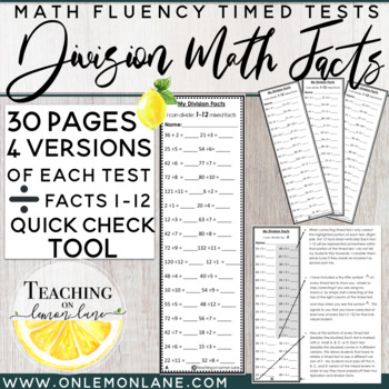 Preview of Division Timed Test facts (1-12) {Includes Quick Check Tool & More}
