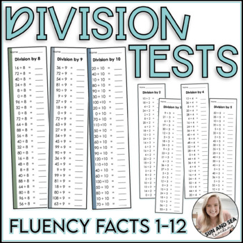 Preview of Division Fluency Quiz Strips | Facts up to 12