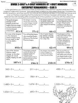 division game review with remainders 4th grade math mystery activity worksheets