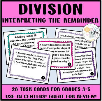 Preview of Division Interpreting the Remainder Printable Math Task Cards | Math Practice
