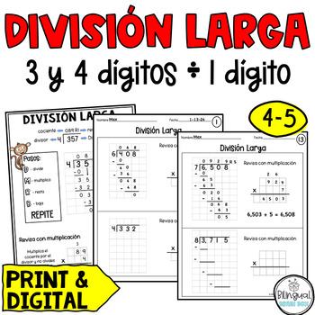 Preview of División Larga - Long Division in Spanish - 1 Digit Divisors 