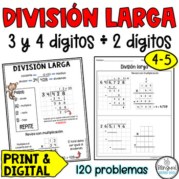 Preview of División Larga - Long Division in Spanish - 2 Digit Divisors