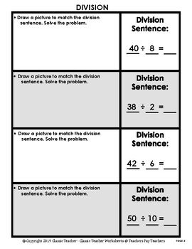 Division - Draw Pictures To Match Division Sentences -Grades 2-3 (2Nd-3Rd Grade)