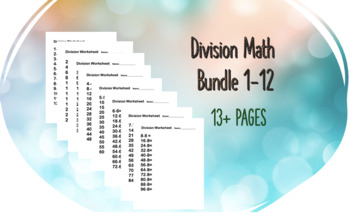 Preview of Division 1 to 12 Math Bundle - 14 Pgs - Worksheets & Activities - No Prep Needed