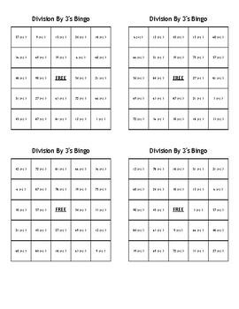 Preview of Division Math Bundle Bingo: 3's thru 16's - Over 1000+ Different Cards Print