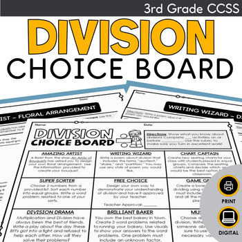 Preview of Division Math Choice Board Common Core Standards 3rd Grade Practice Activities