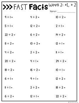Division Math Fact Fluency Practice Worksheets Fast Facts Folders