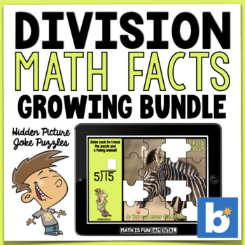 Preview of Division Math Facts GROWING BUNDLE | Boom Cards | Hidden Picture Puzzles