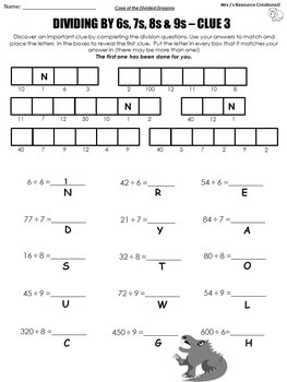 Division Distance Learning Word Problems Facts Math Mystery 3rd Grade Math