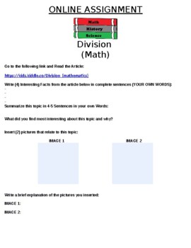 Preview of Division (Math) Online Assignment