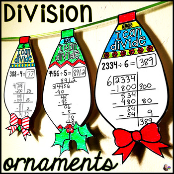 Preview of Division Christmas Math Holiday Ornaments Activity