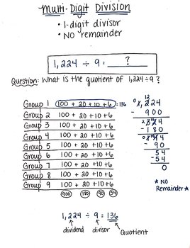 Division "Partial Quotients" Reference Sheet (No Remainder) | TpT