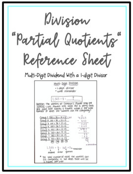 Preview of Division "Partial Quotients" Reference Sheet (With Remainder)