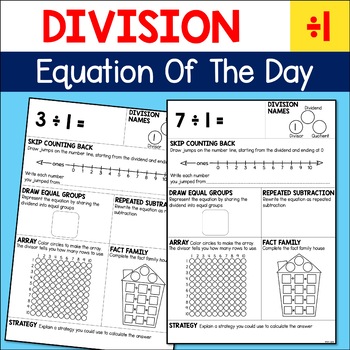 Preview of Division Practice Equation of the Day Math Worksheets - Divide by 1 - FREE