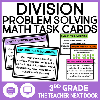 Preview of 3rd Grade Division Problem Solving Task Cards - Division Word Problems Center