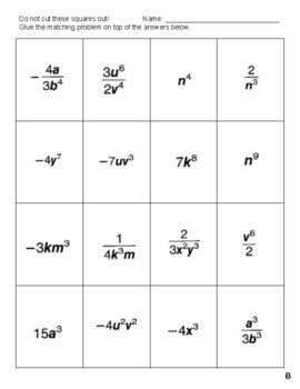 Division Property of Exponents - Cut & Paste by One-Page Math | TPT