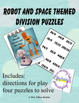 Preview of Division Puzzles with Robot and Space Theme (3.NBT.A.3,4.NBT.B.5, 4.NBT.B.6,...)