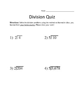 Preview of Division Quiz with Answer Key