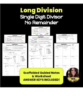 Preview of Division | Single Digit Divisor | No Remainder | Notes and Worksheet