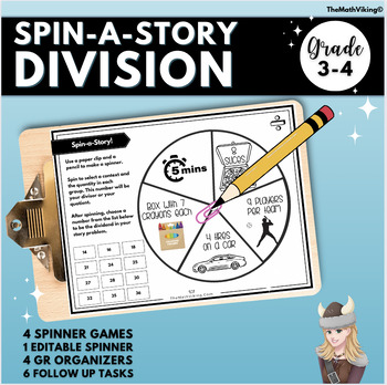 Preview of Division Spin a Story! Word problem solving math center Engaging Game 3.OA