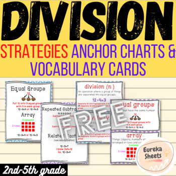 Preview of Division Strategies Anchor Chart & Vocabulary Cards {freebie}